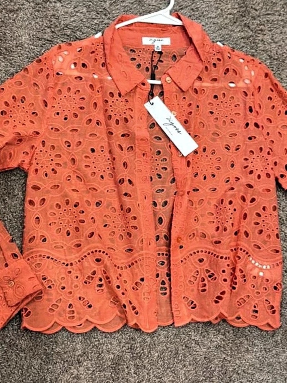 Vigoss Eyelet Button-Down Shirt in Orange Size Medium NWT